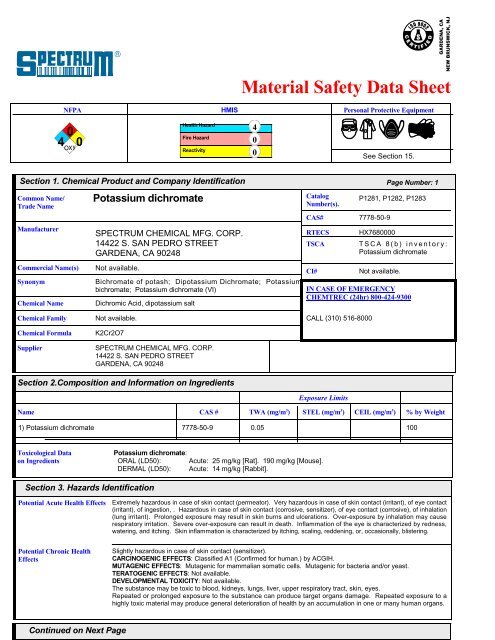 Msds Spectrum Chemical