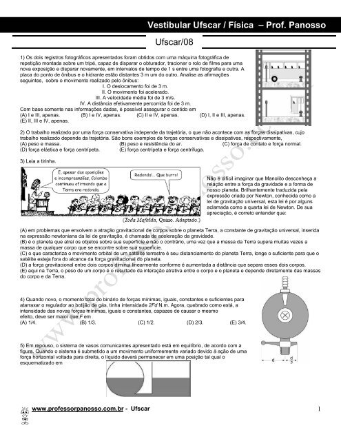 Ufscar/08 Vestibular Ufscar / FÃ­sica â Prof. Panosso - Professor ...