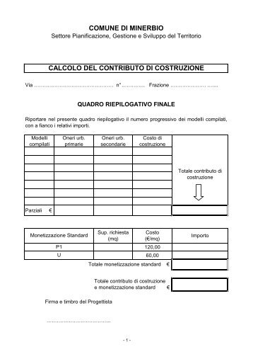 Modello ONERI aggiornato al RUE - Comune di Minerbio