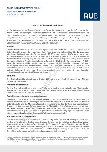 Merkblatt Berufsfeldpraktikum - Professional School of Education ...