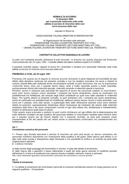 CCNL Rimorchiatori 2003 - FILT CGIL Foggia