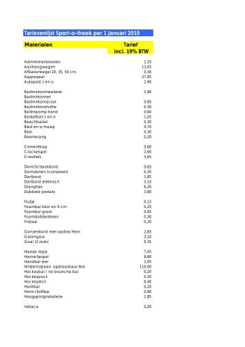 Tarievenlijst Sport-o-theek per 1 januari 2010 Materialen ... - Spurd