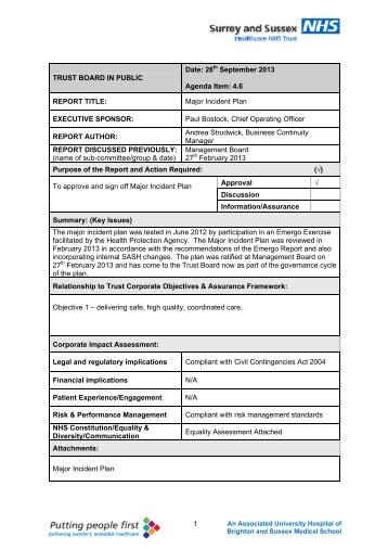 4.6 Major Incident Plan - Surrey and Sussex Healthcare NHS Trust