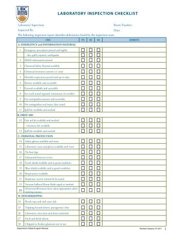 yearly lab inspection check list - Pathology and Laboratory Medicine