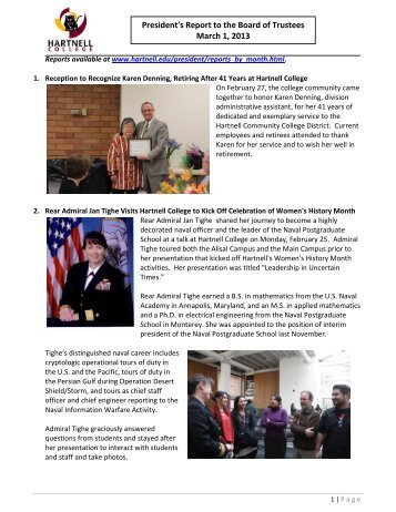 President's Report to the Board of Trustees March ... - Hartnell College