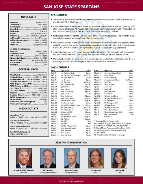 2013 WAC Softball Media Guide - Western Athletic Conference