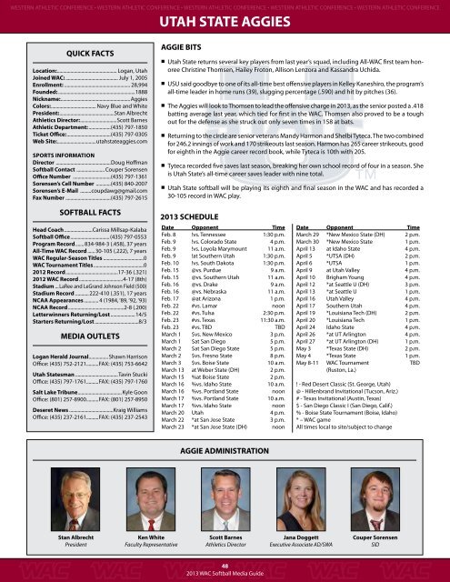 2013 WAC Softball Media Guide - Western Athletic Conference