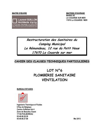 CCTP Lot 6 - Plomberie-sanitaire-ventilation - La Couarde sur Mer
