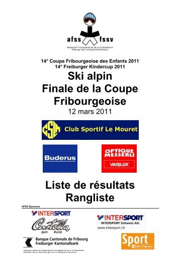 Ski alpin Finale de la Coupe Fribourgeoise Liste de résultats Rangliste