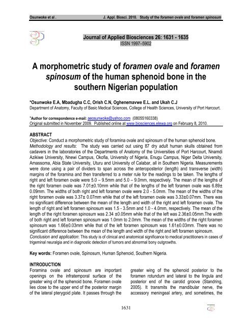 A morphometric study of foramen ovale and foramen spinosum of ...