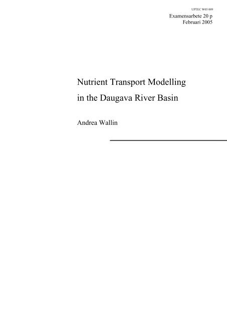 Nutrient Transport Modelling in the Daugava River Basin - DiVA Portal