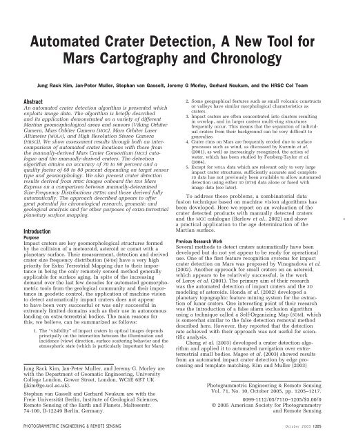 Automated Crater Detection, A New Tool for Mars ... - asprs
