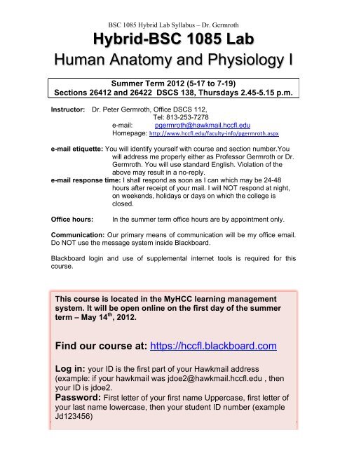 Hybrid-BSC 1085 Lab Human Anatomy and Physiology I