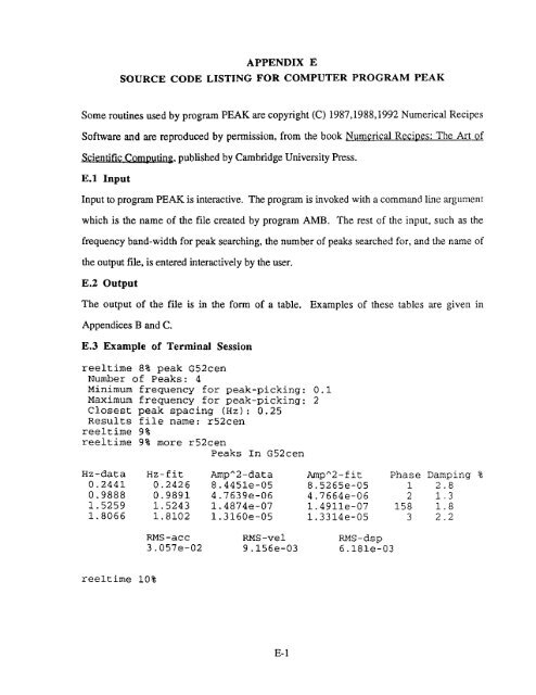 appendix e source code listing for computer program peak - UNAN