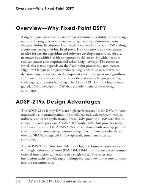 ADSP-219x/2191 DSP Hardware Reference, Introduction