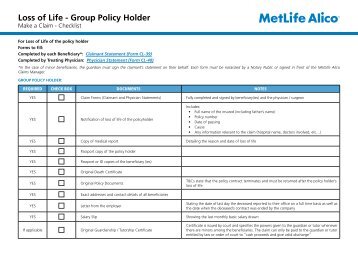 Download a copy of the Checklist - MetLife Alico