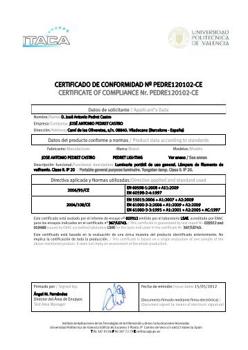 CERTIFICADO DE CONFORMIDAD Nº PEDRE120102-CE ...