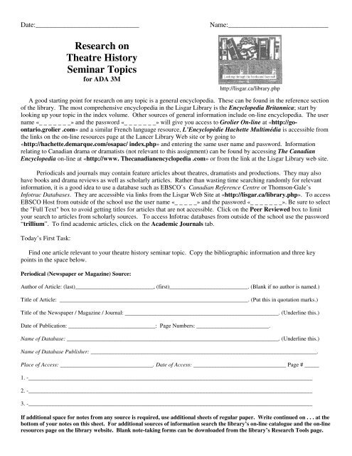Research on Theatre History Seminar Topics