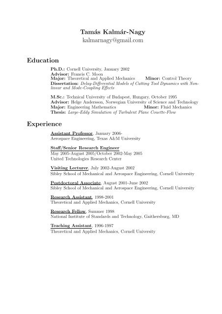 Resume - Department of Aerospace Engineering - Texas A&M ...