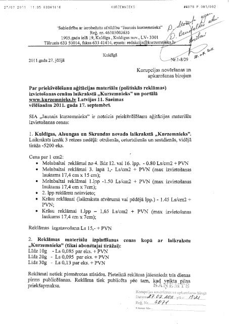 SabiedrÄ«ba ar ierobeÅ¾otu atbildÄ«bu âJaunais kurzemnieks" - KNAB