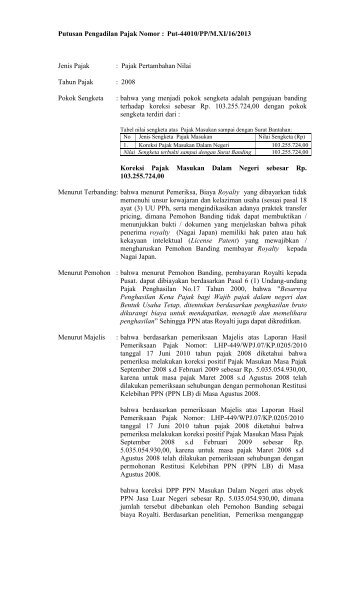 Putusan Pengadilan Pajak Nomor :