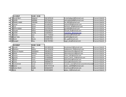 YASED Koza 2012 MÃ¼lakat Takvimi Erzurum AtatÃ¼rk Ãniversitesi