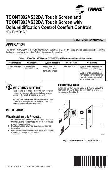 Trane XL802 TCONT802 Install Manual - Bay Area Services