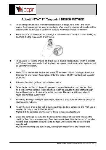 Abbott i-STAT 1™ Troponin I BENCH METHOD - appn