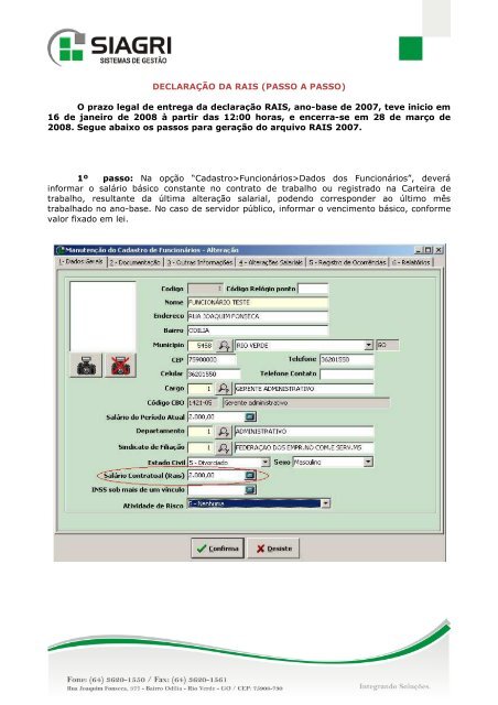 DECLARAÃÃO DA RAIS (PASSO A PASSO) O prazo legal ... - Siagri