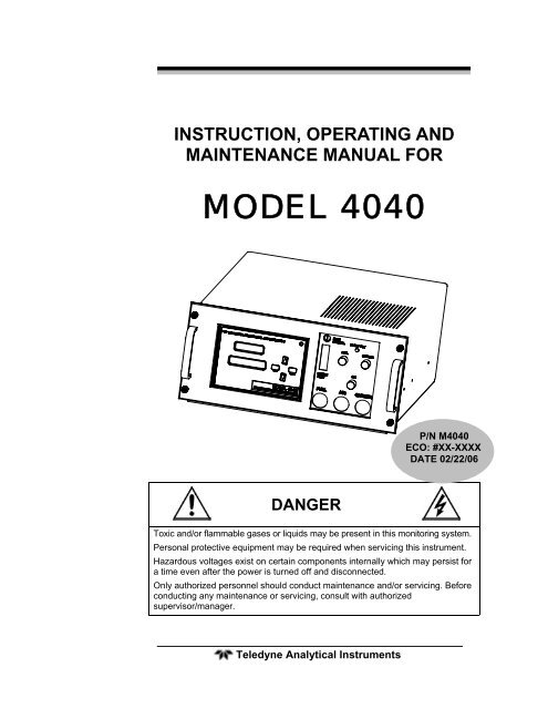 4040 - Methane / Nonmethane analyzer - Teledyne Analytical ...