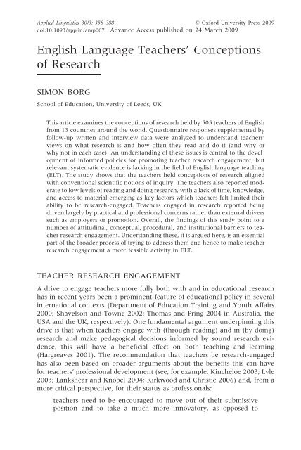 English Language Teachers' Conceptions of Research - School of ...