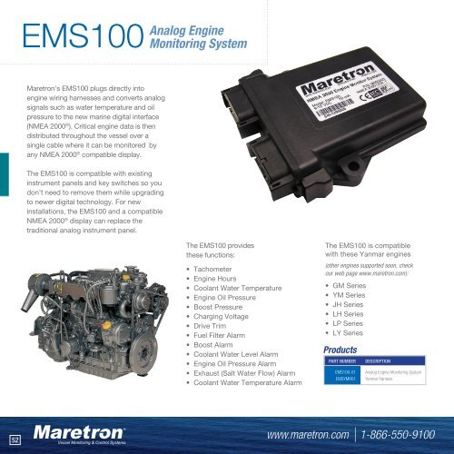 EMS100 NMEA 2000 ® Analog Engine Monitoring System Maretron
