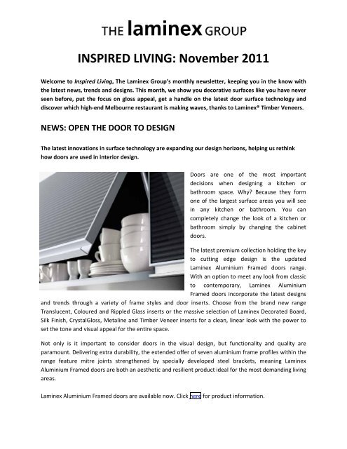 Inspired Living November 2011 The Laminex Group