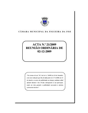ACTA N.Ã‚Âº 21/2009 REUNIÃƒÂƒO ORDINÃƒÂRIA DE 02-12-2009