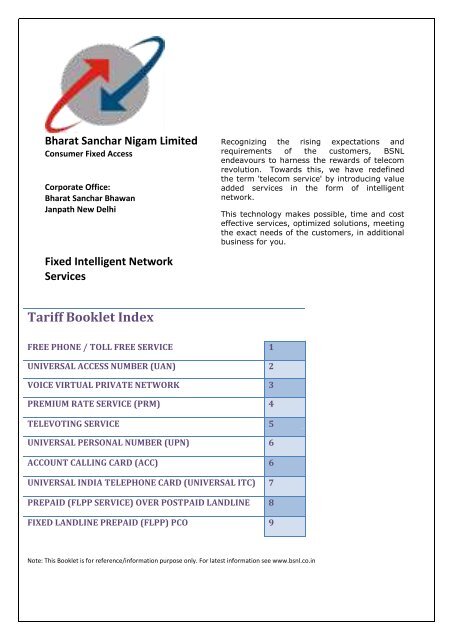 BSNL tariff book IN services