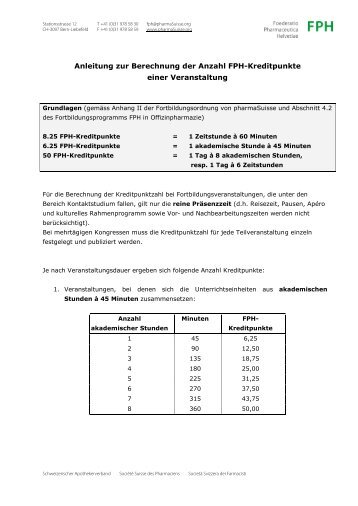 Berechnung von FPH-Kreditpunkten - pharmaSuisse