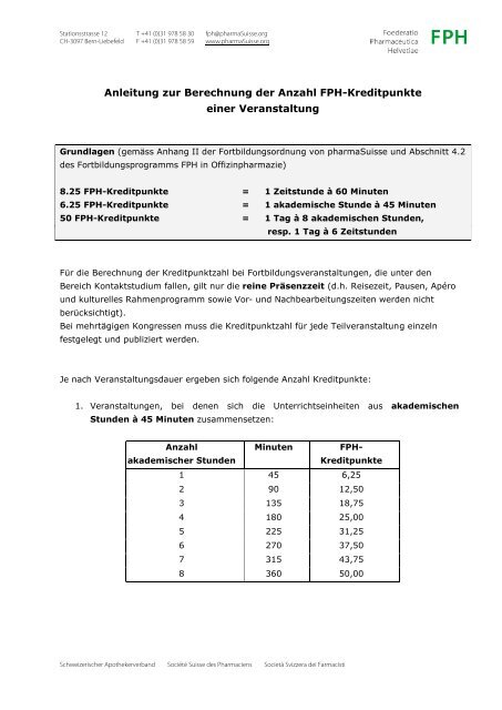 Berechnung von FPH-Kreditpunkten - pharmaSuisse