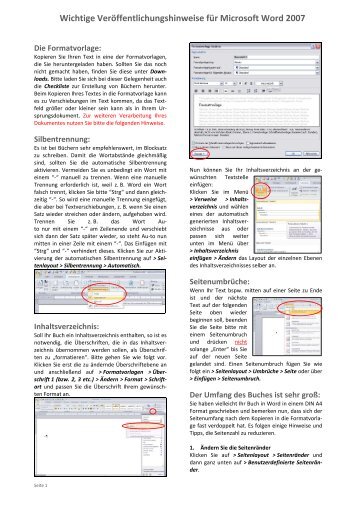 Veröffentlichungshinweise für Microsoft Word 2007 - Tredition