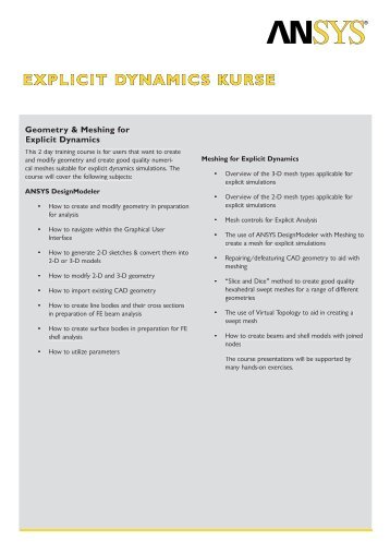 EXPLICIT DYNAMICS KURSE - Ansys