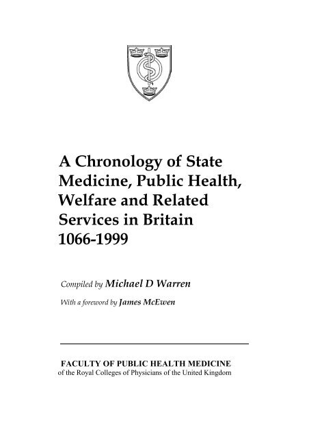A Chronology of State Medicine, Public Health, Welfare and Related