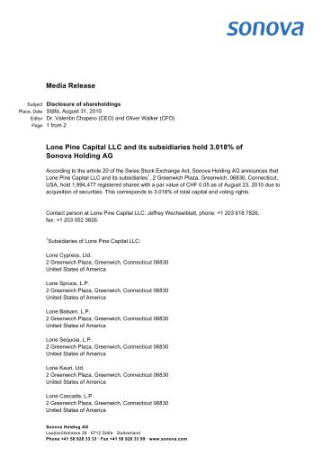 Media Release Lone Pine Capital LLC and its subsidiaries ... - Sonova