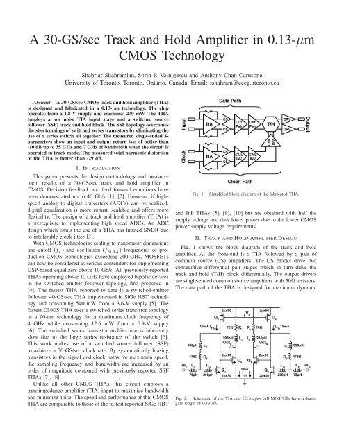 A 30-GS/sec Track and Hold Amplifier in 0.13-Âµm CMOS Technology