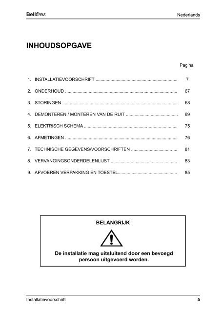 Installatie en gebruikershandleiding Bellfires Derby ... - UwKachel