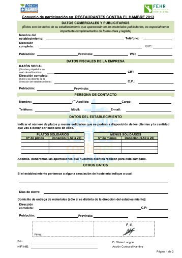 Convenio de participación en RESTAURANTES CONTRA EL ...