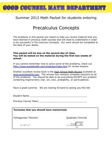 Precalculus Concepts