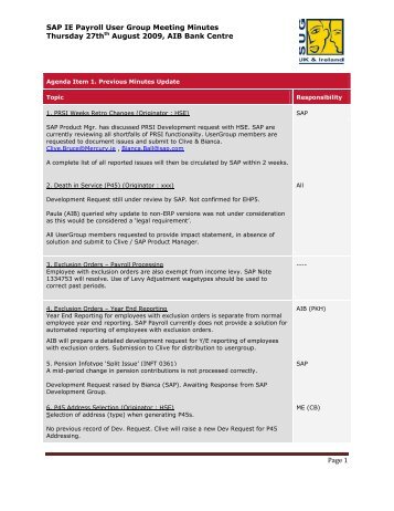 SAP IE Payroll User Group Meeting Minutes Thursday 27thth August ...