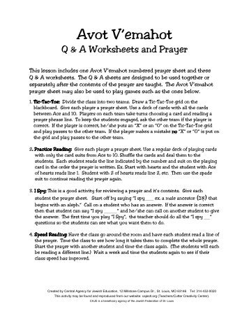 Avot V'emahot Q & A worksheets and prayer 2.dwd - Central Agency ...