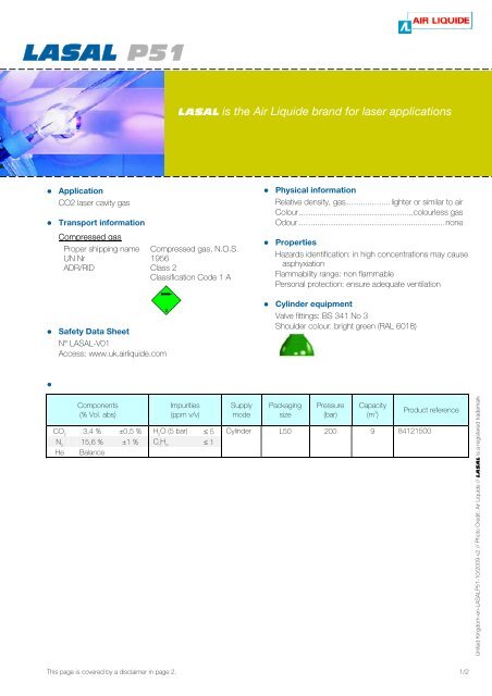 LASAL P51 Specification - Air Liquide UK