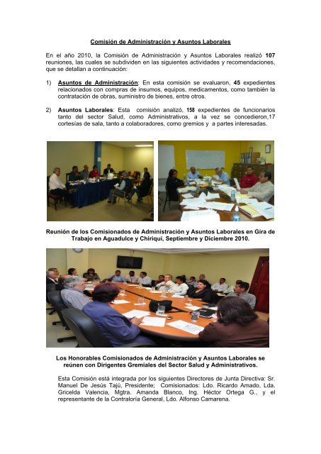 Informe AÃ±o 2010 de Comisiones de la Junta Directiva - Caja del ...