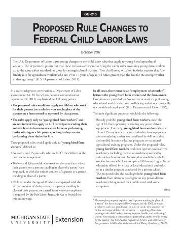 ProPosed rule Changes to Federal Child labor laws - Michigan State ...